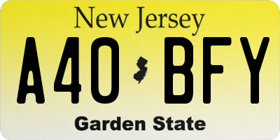 NJ license plate A40BFY