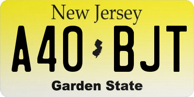 NJ license plate A40BJT