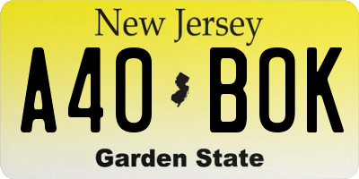 NJ license plate A40BOK