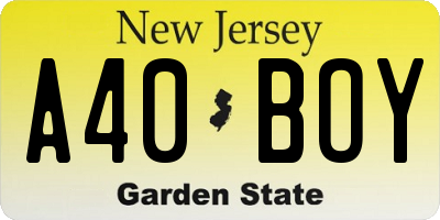 NJ license plate A40BOY
