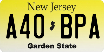 NJ license plate A40BPA