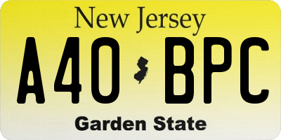 NJ license plate A40BPC