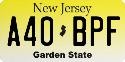 NJ license plate A40BPF