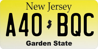 NJ license plate A40BQC