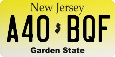 NJ license plate A40BQF