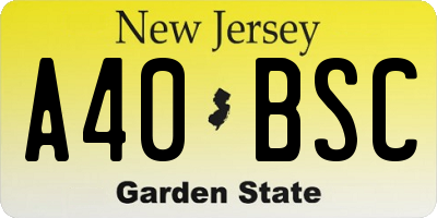 NJ license plate A40BSC