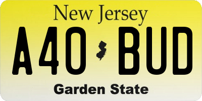 NJ license plate A40BUD
