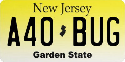 NJ license plate A40BUG
