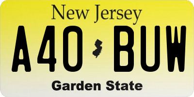 NJ license plate A40BUW