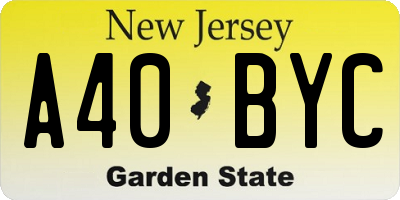 NJ license plate A40BYC