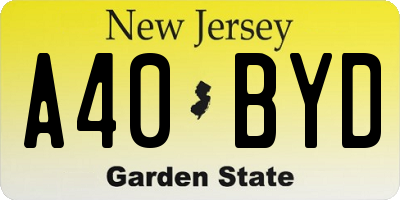 NJ license plate A40BYD