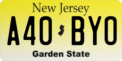 NJ license plate A40BYO