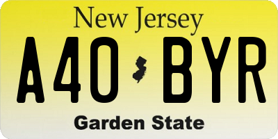 NJ license plate A40BYR