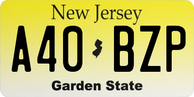 NJ license plate A40BZP