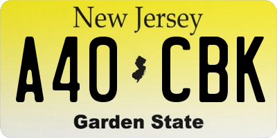 NJ license plate A40CBK