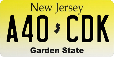 NJ license plate A40CDK