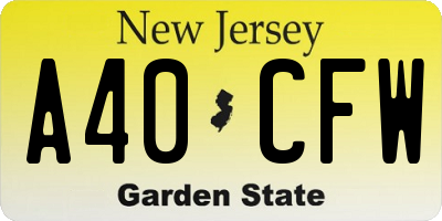 NJ license plate A40CFW