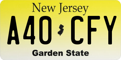 NJ license plate A40CFY