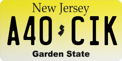 NJ license plate A40CIK