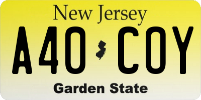 NJ license plate A40COY