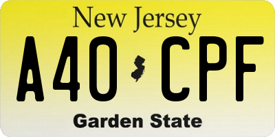 NJ license plate A40CPF