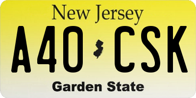 NJ license plate A40CSK