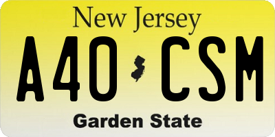 NJ license plate A40CSM
