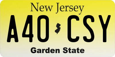 NJ license plate A40CSY