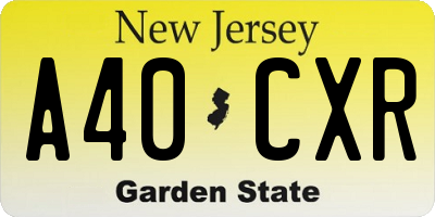 NJ license plate A40CXR