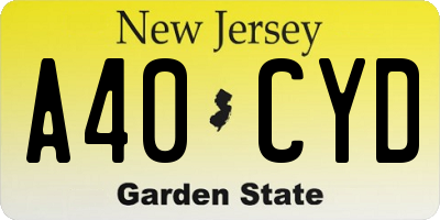 NJ license plate A40CYD