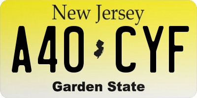 NJ license plate A40CYF