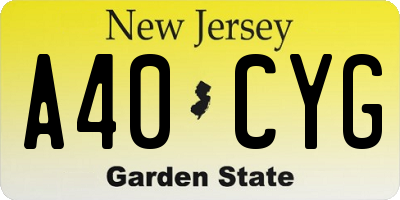 NJ license plate A40CYG