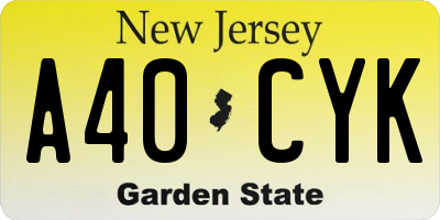 NJ license plate A40CYK