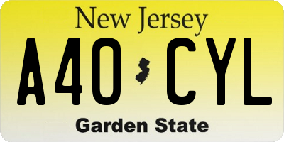 NJ license plate A40CYL
