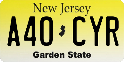 NJ license plate A40CYR