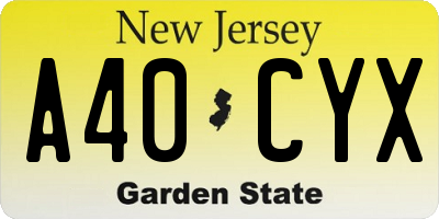 NJ license plate A40CYX