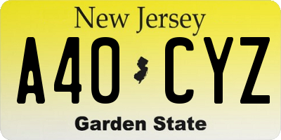 NJ license plate A40CYZ