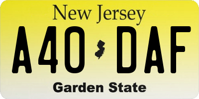 NJ license plate A40DAF