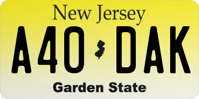 NJ license plate A40DAK