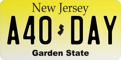 NJ license plate A40DAY