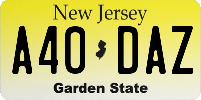 NJ license plate A40DAZ