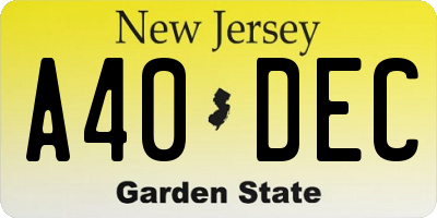 NJ license plate A40DEC