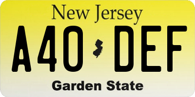 NJ license plate A40DEF