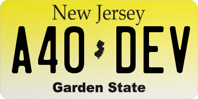 NJ license plate A40DEV