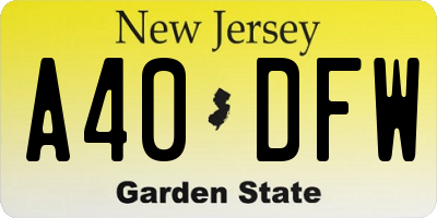 NJ license plate A40DFW