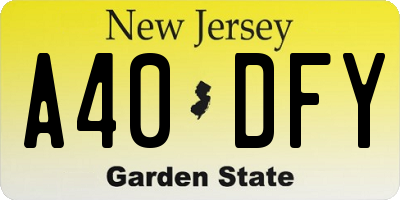 NJ license plate A40DFY