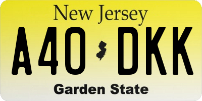 NJ license plate A40DKK