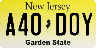 NJ license plate A40DOY