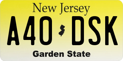 NJ license plate A40DSK