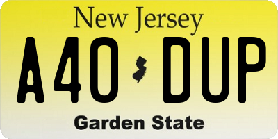 NJ license plate A40DUP